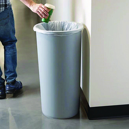 Untouchable Large Plastic Round Waste Receptacle, 22 gal, Plastic, Gray (354600GY)