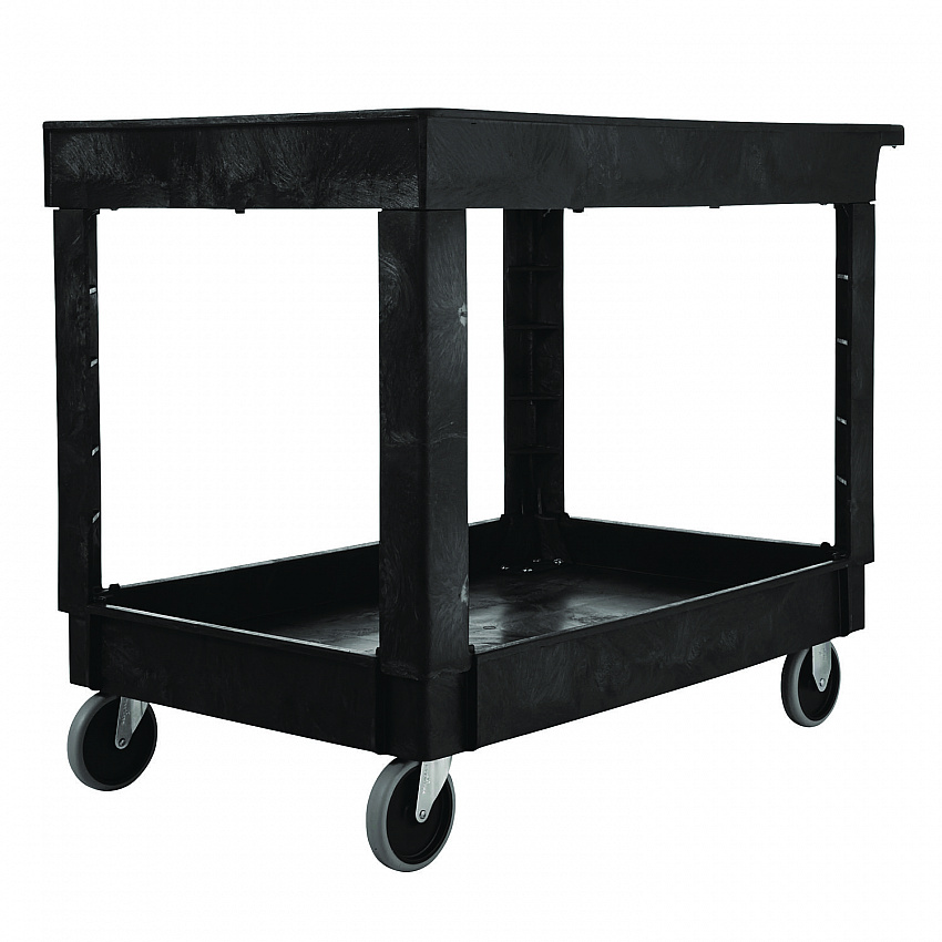 Heavy-Duty Utility Cart with Lipped Shelves, Plastic, 2 Shelves, 500 lb Capacity, 25.78" x 45.25" x 33.25", Black (452089BLA)