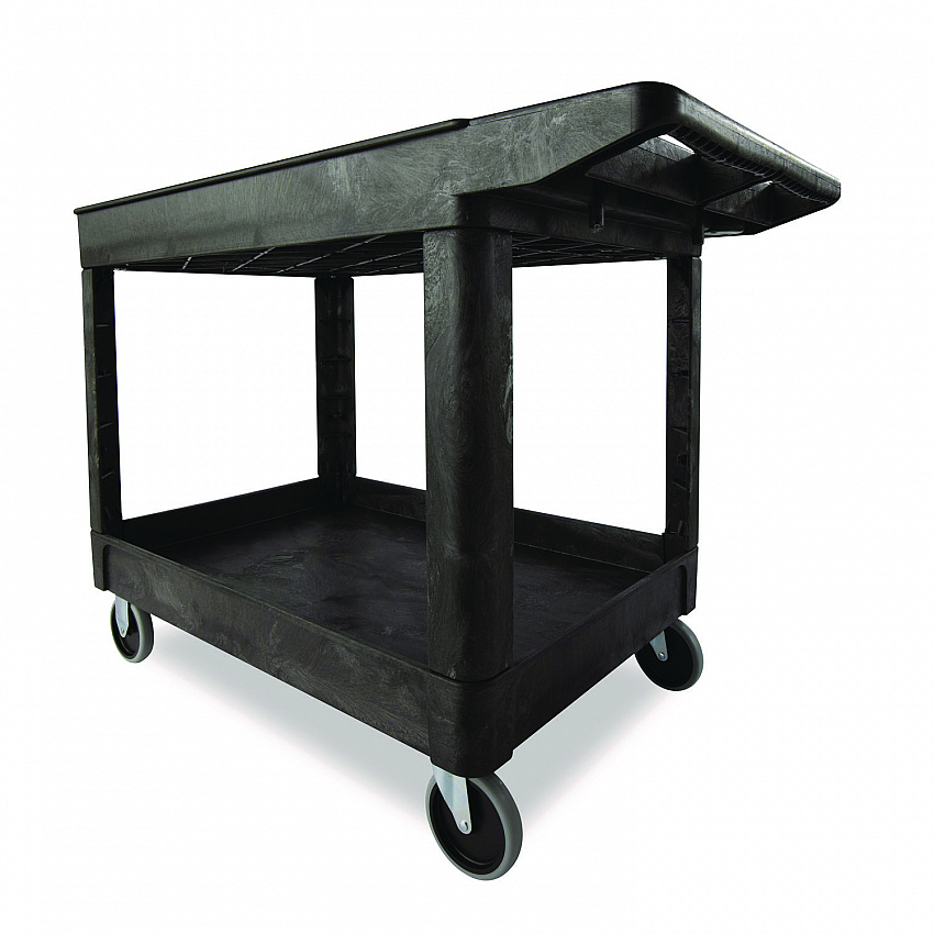Heavy-Duty Utility Cart with Lipped Shelves, Plastic, 2 Shelves, 500 lb Capacity, 25.78" x 45.25" x 33.25", Black (452089BLA)