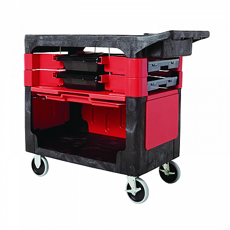 Trades Cart with Locking Storage Area, Plastic, 2 Shelves, 2 Drawers, 330 lb Capacity, 19.25