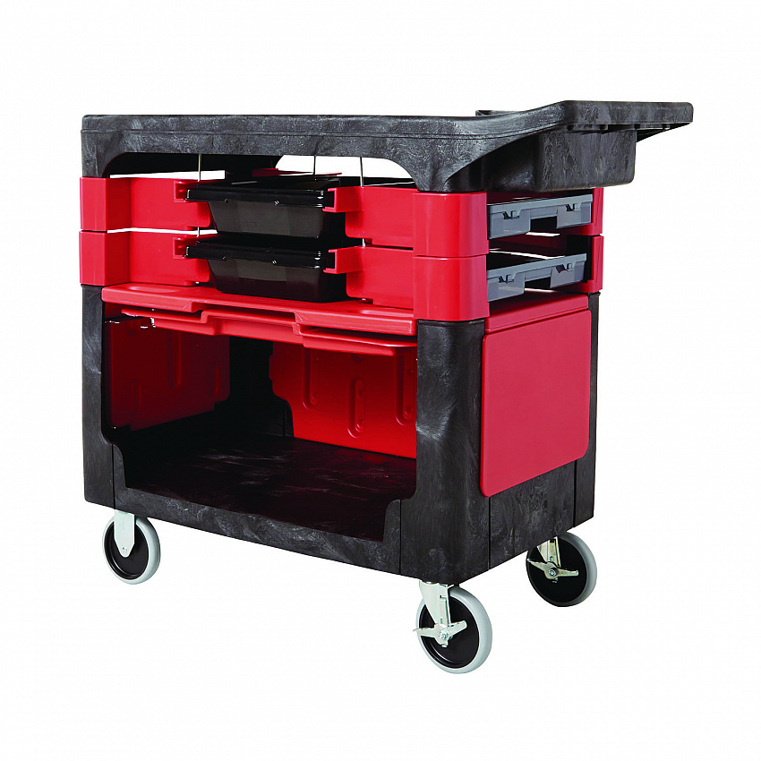 Trades Cart with Locking Storage Area, Plastic, 2 Shelves, 2 Drawers, 330 lb Capacity, 19.25" x 38" x 33.38", Black (618088BLA)