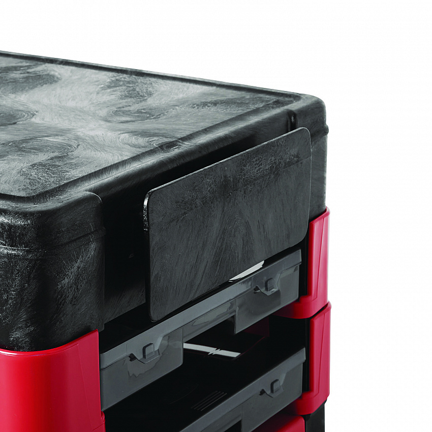 Trades Cart with Locking Storage Area, Plastic, 2 Shelves, 2 Drawers, 330 lb Capacity, 19.25" x 38" x 33.38", Black (618088BLA)