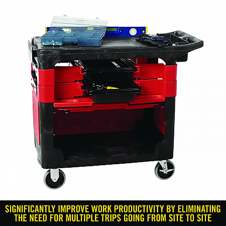 Trades Cart with Locking Storage Area, Plastic, 2 Shelves, 2 Drawers, 330 lb Capacity, 19.25