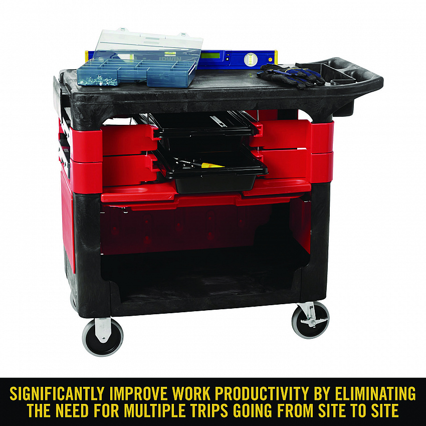 Trades Cart with Locking Storage Area, Plastic, 2 Shelves, 2 Drawers, 330 lb Capacity, 19.25" x 38" x 33.38", Black (618088BLA)