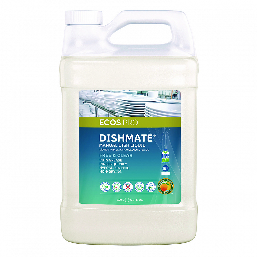 Dishmate Manual Dish Liquid, Free and Clear, 1 gal Jug, 4/Carton (PL972104CT)