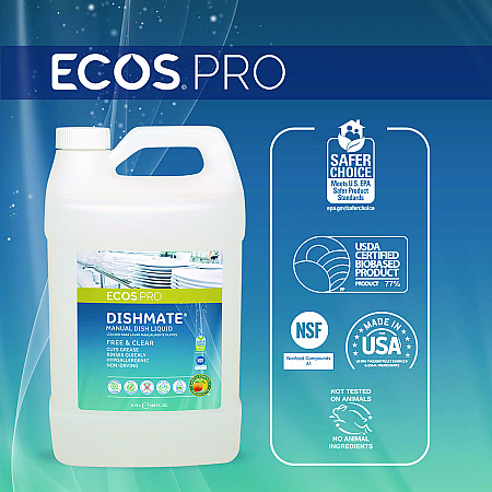Dishmate Manual Dish Liquid, Free and Clear, 1 gal Jug, 4/Carton (PL972104CT)