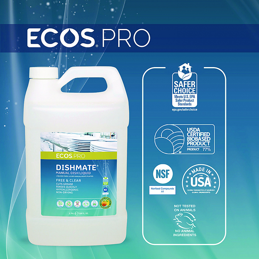 Dishmate Manual Dish Liquid, Free and Clear, 1 gal Jug, 4/Carton (PL972104CT)