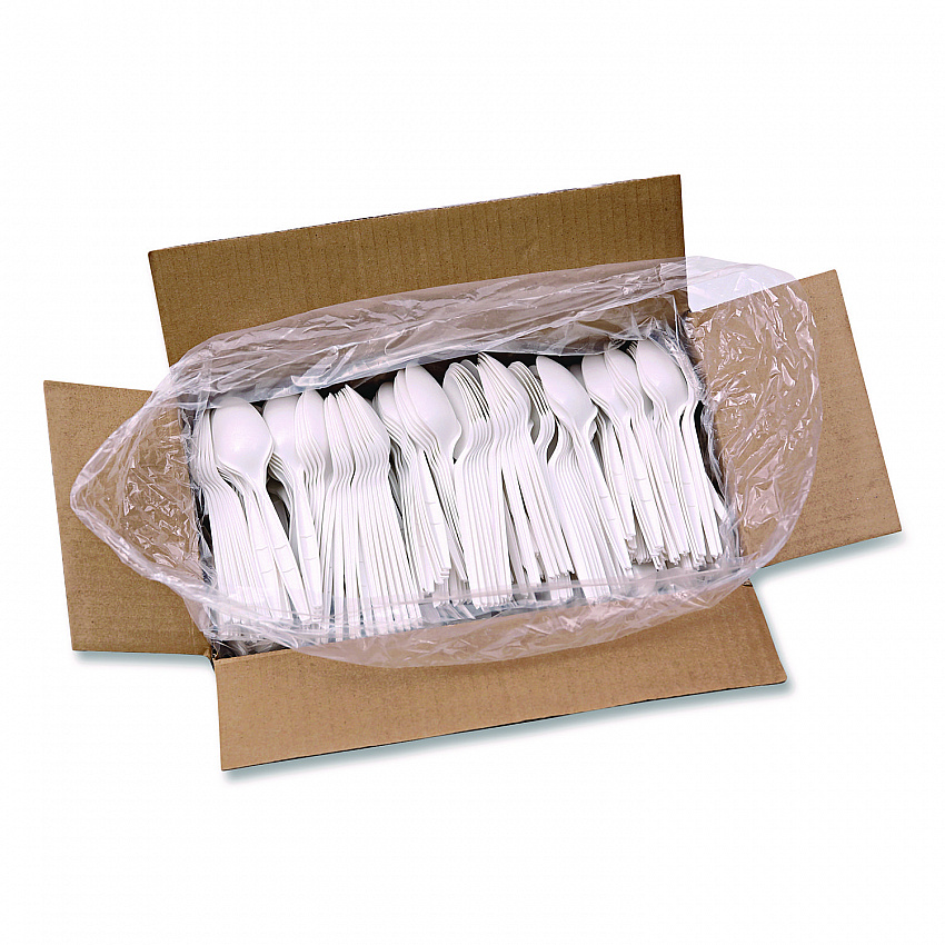 Mediumweight Polypropylene Cutlery, Spoon, 5.31", Plastic, White, 1,000/Carton (SPOONPPMW)