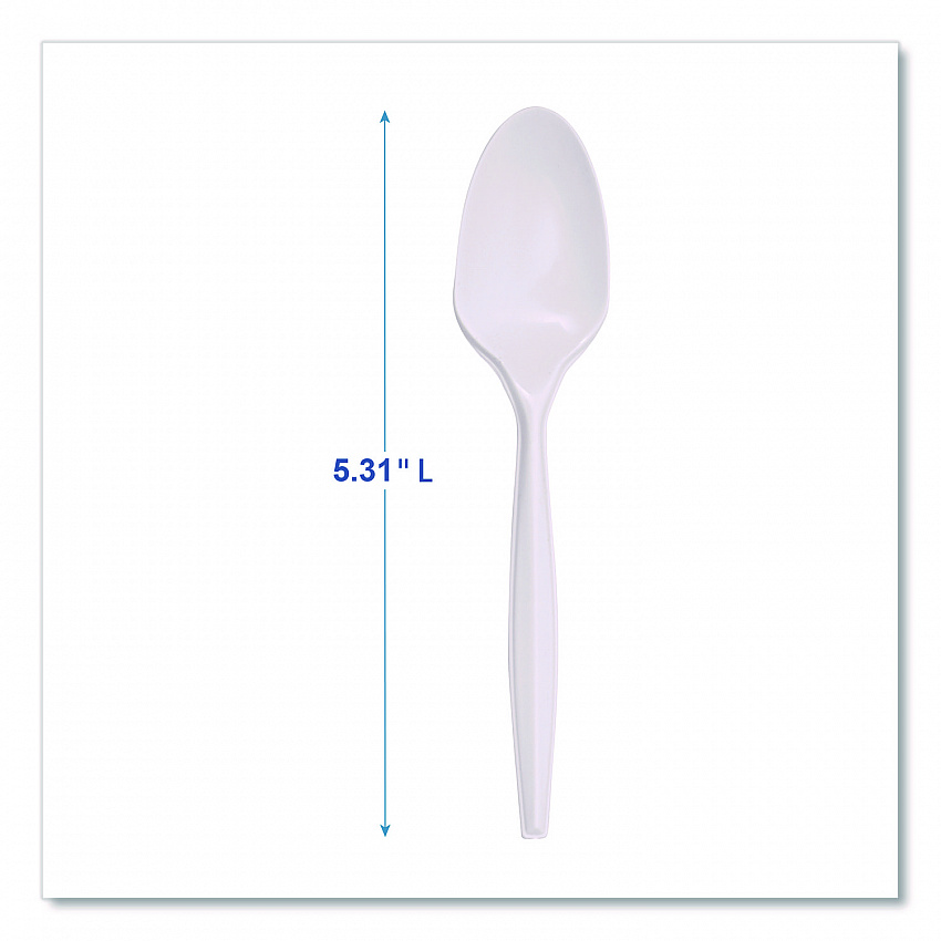 Mediumweight Polypropylene Cutlery, Spoon, 5.31", Plastic, White, 1,000/Carton (SPOONPPMW)