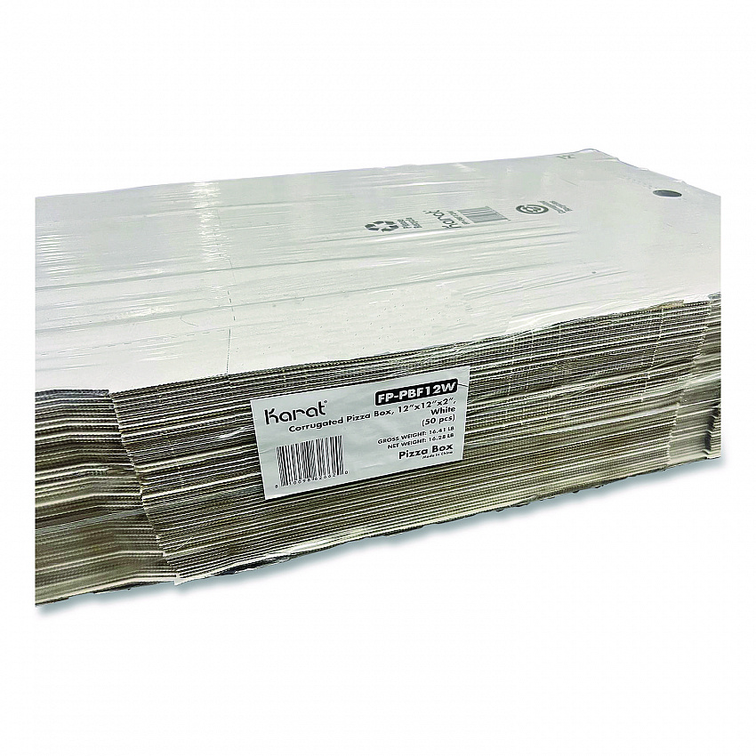 Corrugated Pizza Boxes, 12 x 12 x 1.97, White/Brown, 50/Carton (FPPBF12W)