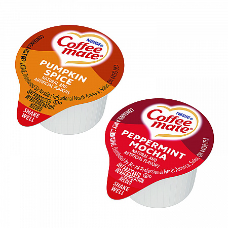 Liquid Coffee Creamer, Peppermint Mocha/Pumpkin Spice, 0.38 oz Mini Cups, 50/Pack, 4 Packs/Carton (70000095)
