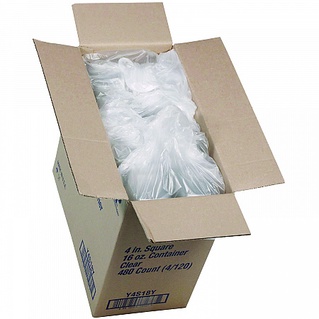 PET Square Container, 16 oz, 4 x 4 x 3, Clear, Plastic, 480/Carton (4S18Y)