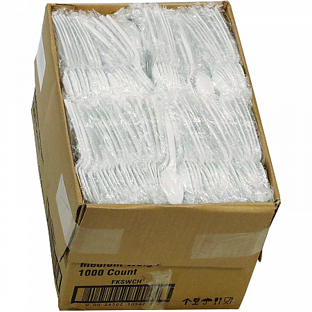 Fieldware Cutlery, Individually Wrapped, Mediumweight Spoon, Plastic, White, 1,000/Carton (FKSWCH)