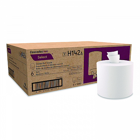 Select Center-Pull Paper Towels, 1-Ply, 7.31 x 10, White, 1,080/Roll, 6 Rolls/Carton (H142)