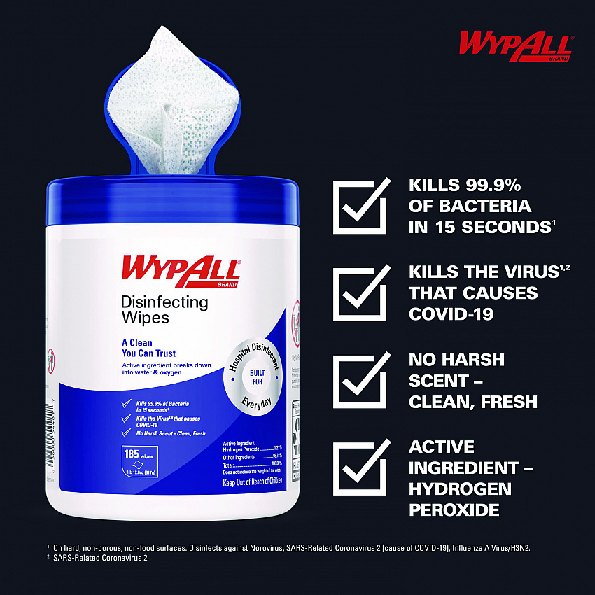Hydrogen Peroxide Disinfecting Wipes, 1-Ply, 7 x 5.75, Fresh Scent, White, 185 Wipes/Canister (54481EA)