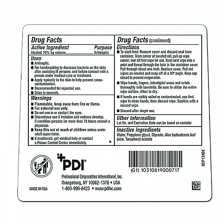 PDI Sani-Hands Instant Hand Sanitizing Wipes, 7.5 x 6, Unscented, White, 220/Canister, 6 Canisters/Carton (NPKP15984)