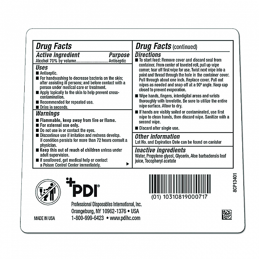 PDI Sani-Hands Instant Hand Sanitizing Wipes, 7.5 x 6, Unscented, White, 220/Canister, 6 Canisters/Carton (NPKP15984)