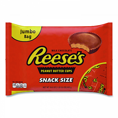 Snack Size Peanut Butter Cups, 19.5 oz Bag, 2 Bags/Carton (60004058)