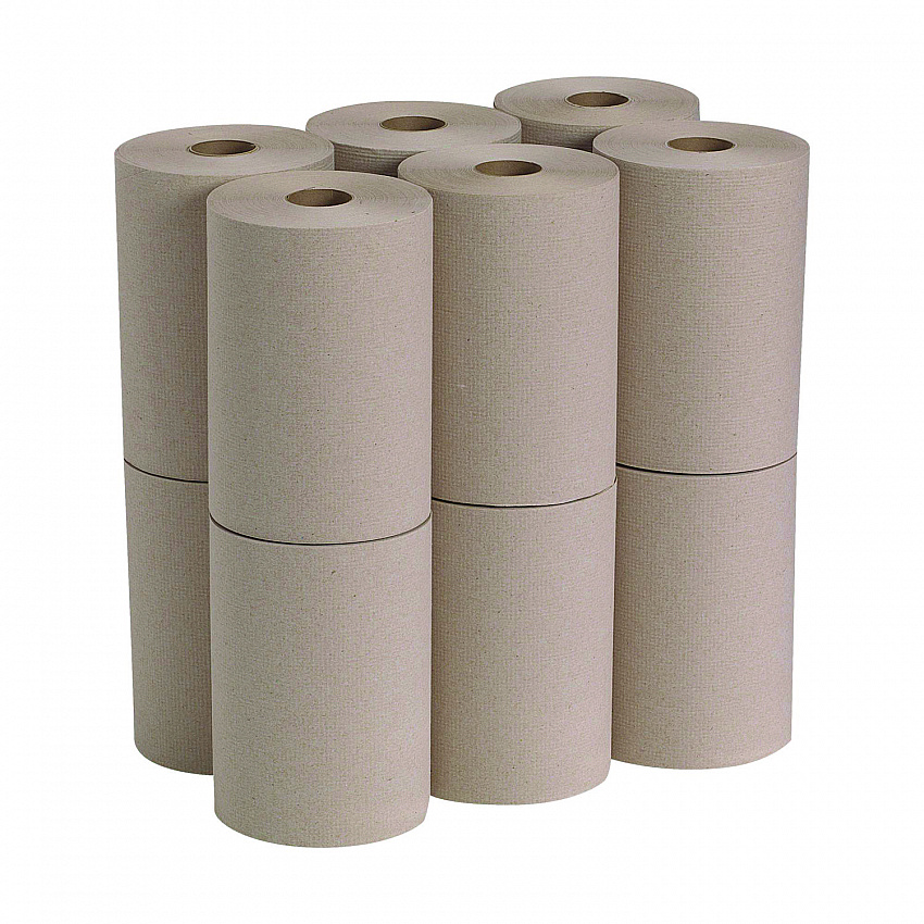 Pacific Blue Basic Recycled Paper Towel Roll, 1-Ply, 7.88 x 350 ft, Brown, 12 Rolls/Carton (26401)