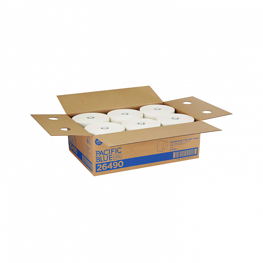 Pacific Blue Ultra Paper Towels, 1-Ply, 7.87" x 1,150 ft, White, 6 Rolls/Carton (26490)