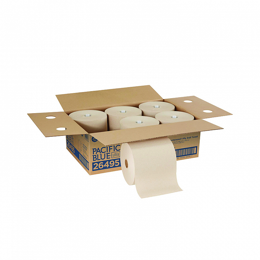 Pacific Blue Ultra Paper Towels, 1-Ply, 7.87" x 1,150 ft, Natural, 6 Rolls/Carton (26495)