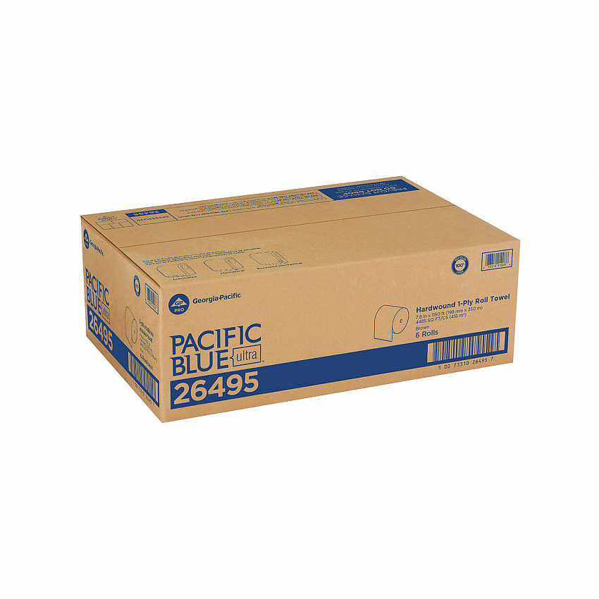 Pacific Blue Ultra Paper Towels, 1-Ply, 7.87" x 1,150 ft, Natural, 6 Rolls/Carton (26495)