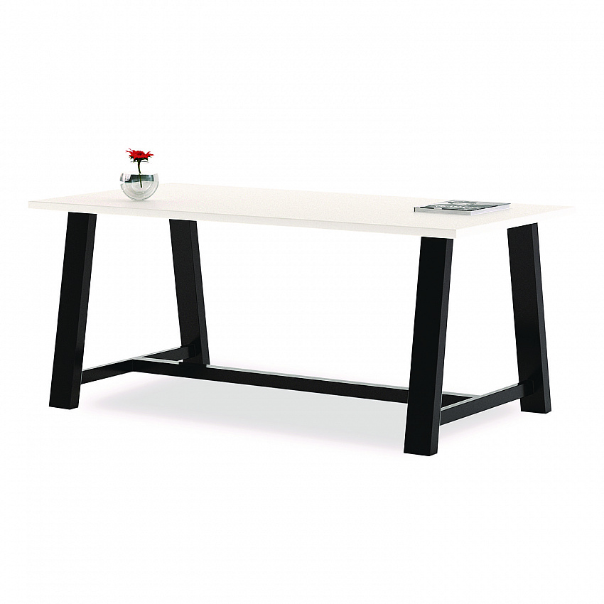 Midtown Dining Table with Four Sky Blue Kool Series Chairs, 36 x 72 x 30, Designer White (840031900333)