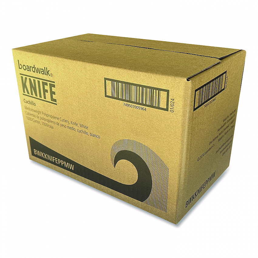 Mediumweight Polypropylene Cutlery, Knife, 5.86", Plastic, White, 1,000/Carton (KNIFEPPMW)