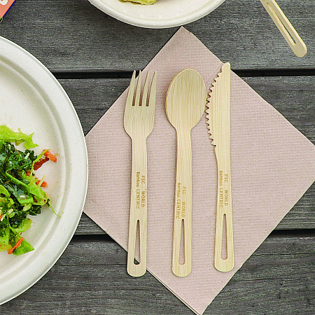 Bamboo Cutlery, Fork/Knife/Napkin/Spoon, Paper, Natural, 250/Carton (ASBBTN)