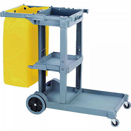 Janitor's Cart, Plastic, 4 Shelves, 1 Bin, 19