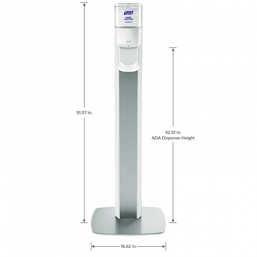 MESSENGER ES8 Silver Panel Floor Stand with Dispenser, 1,200 mL, 16.75 x 6 x 40, Silver/White (7308DSSLV)