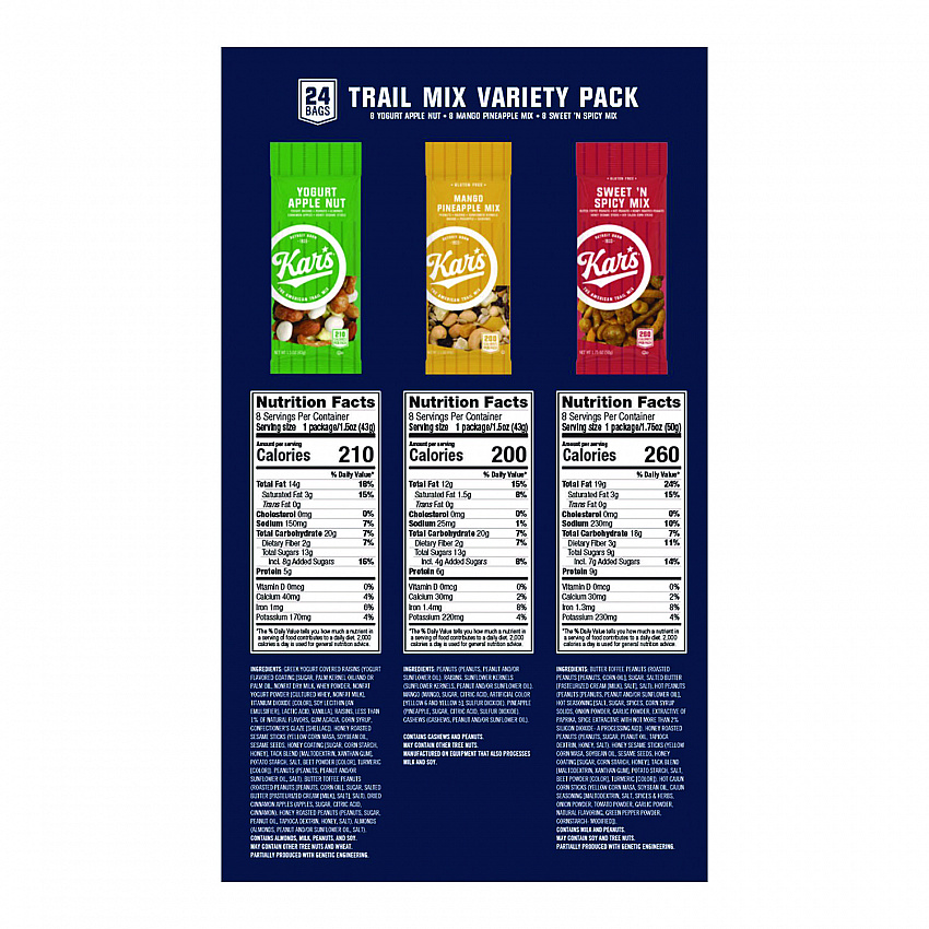 Trail Mix Variety Pack, Mango Pineapple/Sweet 'N Spicy/Yogurt Apple Nut, 24 Packets/Box (SN08361)