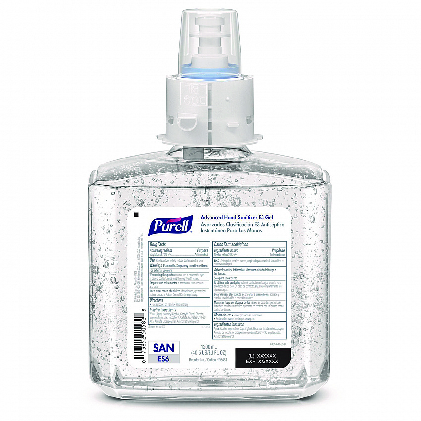 Food Processing Advanced Hand Sanitizer E3 Gel, 1,200 mL Bottle, Fragrance-Free, For ES6 Dispensers, 2/Carton (646102)