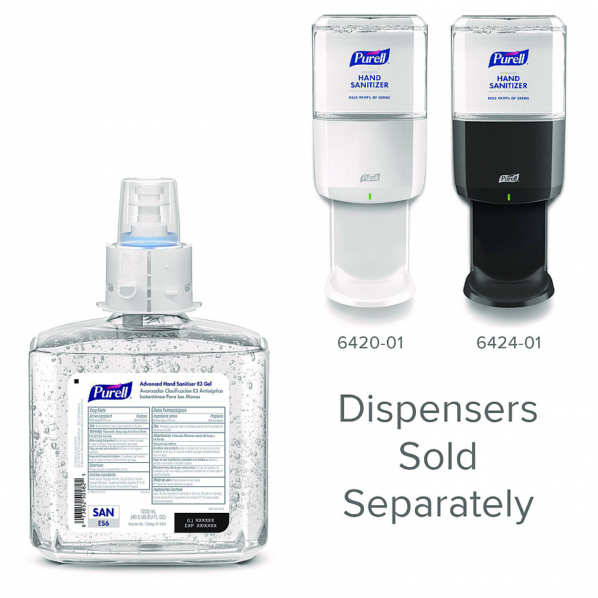 Food Processing Advanced Hand Sanitizer E3 Gel, 1,200 mL Bottle, Fragrance-Free, For ES6 Dispensers, 2/Carton (646102)