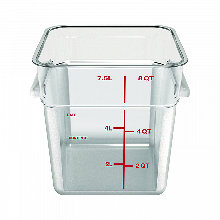 Squares Polycarbonate Food Storage Container, 8 qt, 8.75 x 8.75 x 9, Clear, Plastic (1195307)