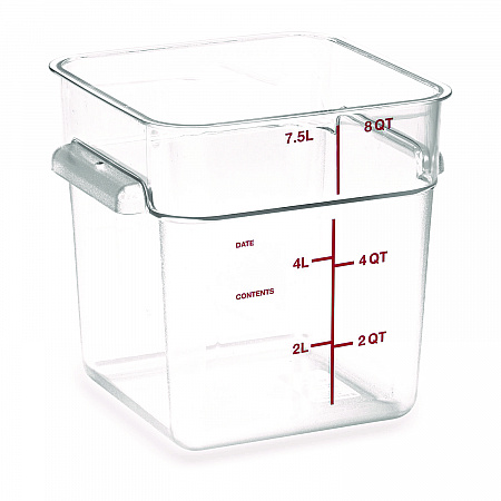Squares Polycarbonate Food Storage Container, 8 qt, 8.75 x 8.75 x 9, Clear, Plastic (1195307)