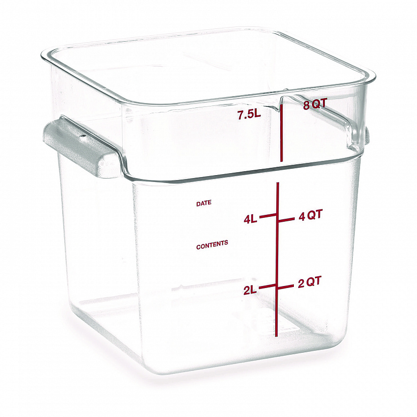 Squares Polycarbonate Food Storage Container, 8 qt, 8.75 x 8.75 x 9, Clear, Plastic (1195307)
