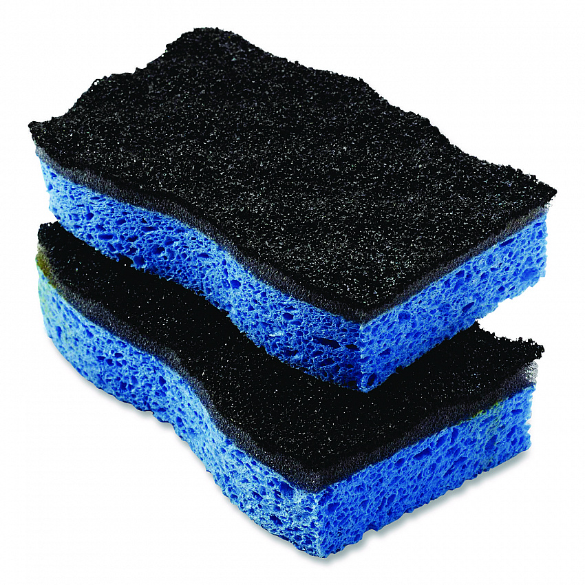 Scrunge Heavy-Duty Sponge, 2.63 x 4.25, 1" Thick, Black/Blue, 2/Pack, 8 Packs/Carton (148377CT)