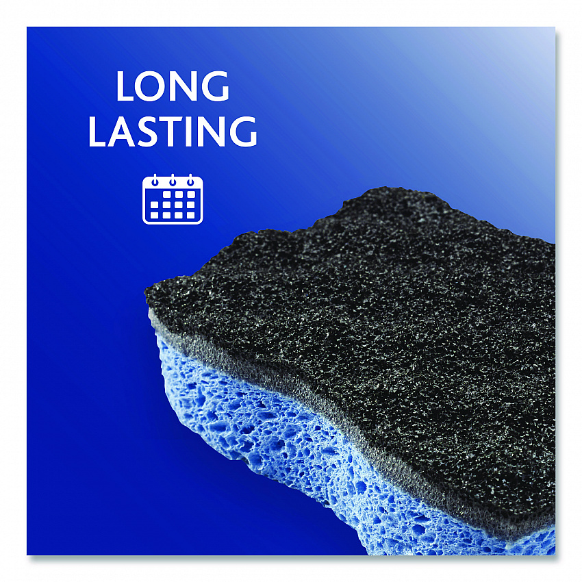 Scrunge Heavy-Duty Sponge, 2.63 x 4.25, 1" Thick, Black/Blue, 2/Pack, 8 Packs/Carton (148377CT)