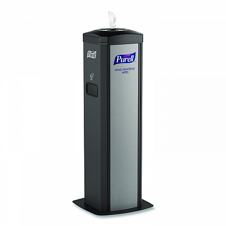 DS360 High Capacity Hand Sanitizing Wipes Station, 17 x 17.25 x 44.25, Black/Silver (911401SLVHSW)