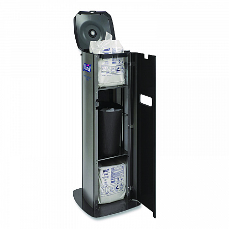 DS360 High Capacity Hand Sanitizing Wipes Station, 17 x 17.25 x 44.25, Black/Silver (911401SLVHSW)