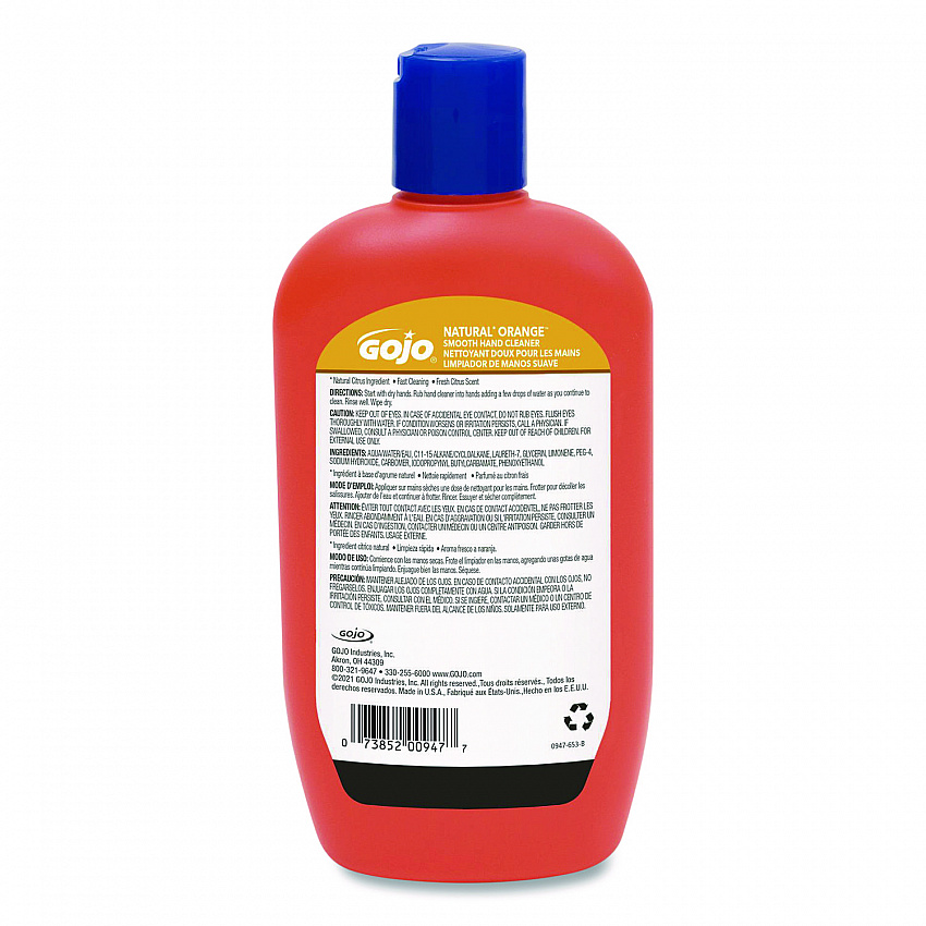 NATURAL ORANGE Smooth Hand Cleaner, Quick-Acting Lotion with Flip-Cap Squeeze Bottle, Citrus Scent, 14 fl oz, 12/Carton (94712)