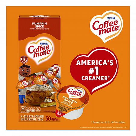 Liquid Coffee Creamer, Pumpkin Spice, 0.38 oz Mini Cups, 50/Box, 4 Boxes/Carton (75520CT)