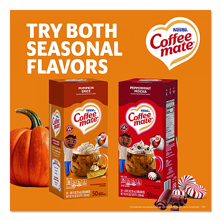 Liquid Coffee Creamer, Pumpkin Spice, 0.38 oz Mini Cups, 50/Box, 4 Boxes/Carton (75520CT)