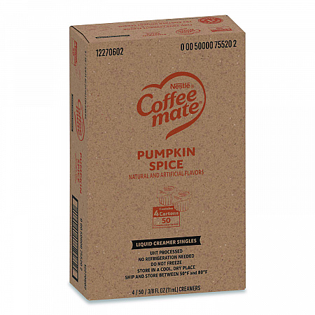 Liquid Coffee Creamer, Pumpkin Spice, 0.38 oz Mini Cups, 50/Box, 4 Boxes/Carton (75520CT)