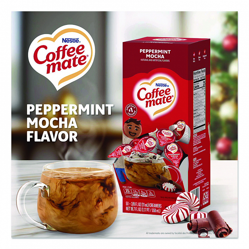 Liquid Coffee Creamer, Peppermint Mocha, 0.38 oz Mini Cups, 50/Box (76060)