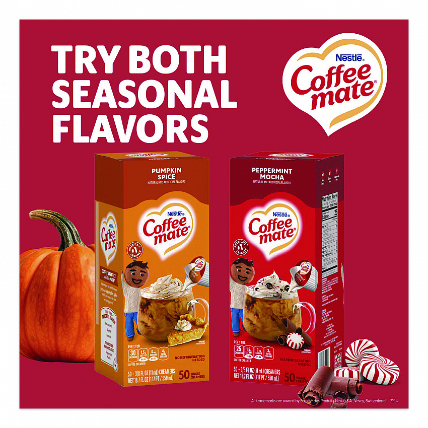 Liquid Coffee Creamer, Peppermint Mocha, 0.38 oz Mini Cups, 50/Box (76060)