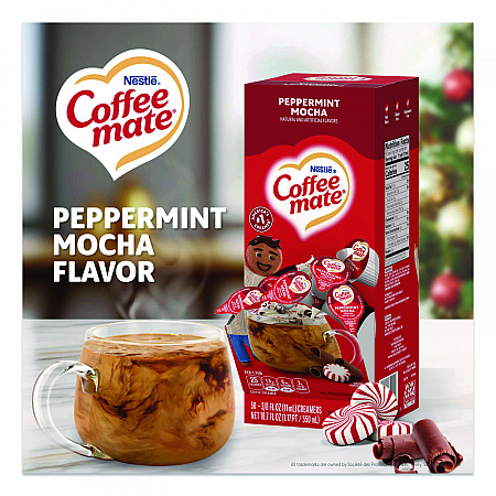 Liquid Coffee Creamer, Peppermint Mocha, 0.38 oz Mini Cups, 50/Box, 4 Boxes/Carton (76060CT)