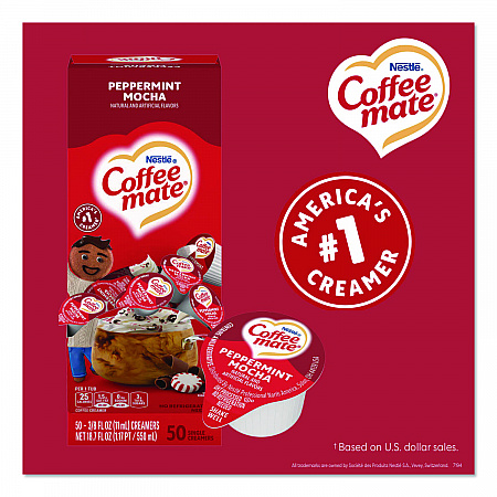 Liquid Coffee Creamer, Peppermint Mocha, 0.38 oz Mini Cups, 50/Box, 4 Boxes/Carton (76060CT)