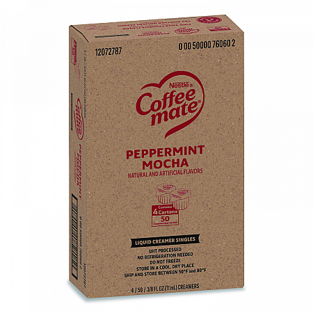 Liquid Coffee Creamer, Peppermint Mocha, 0.38 oz Mini Cups, 50/Box, 4 Boxes/Carton (76060CT)